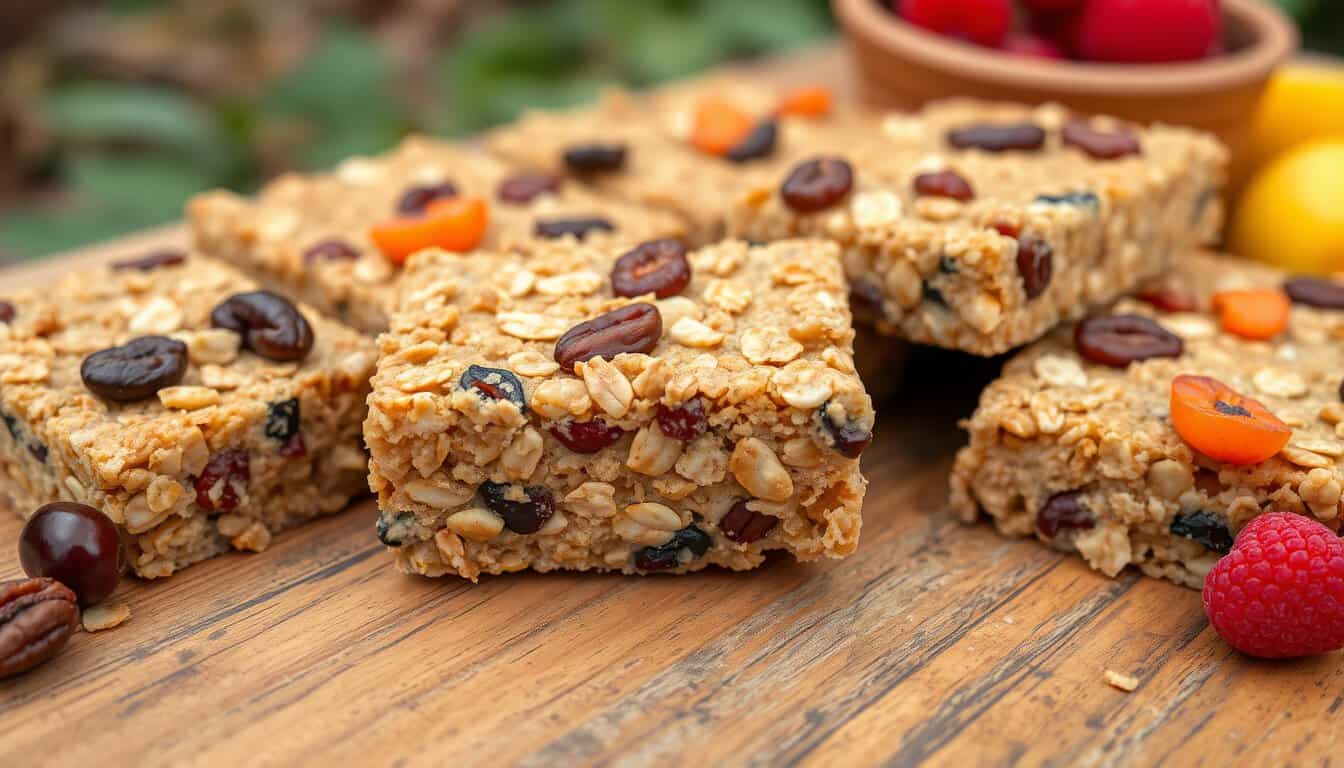 Oatmeal breakfast bars with dried fruits and nuts.