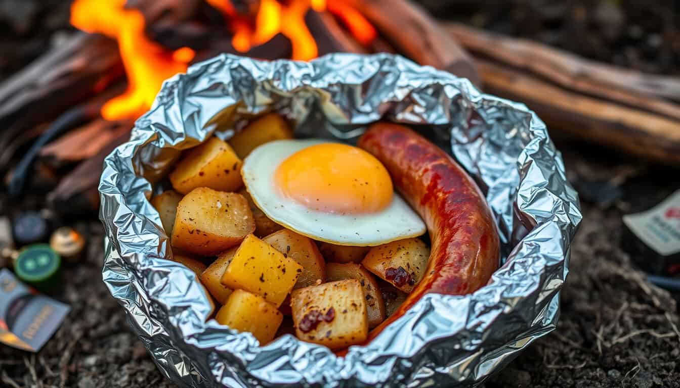 Foil-Packet Potatoes and Sausage meal ready for camping.
