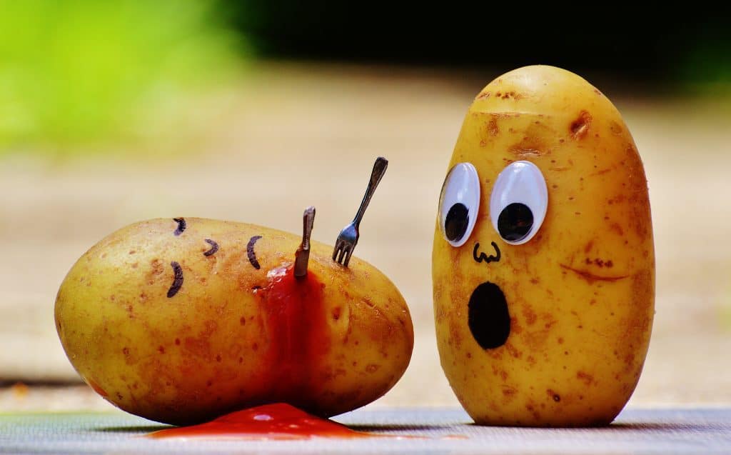 Funny photo of a murdered potato and another one in shock