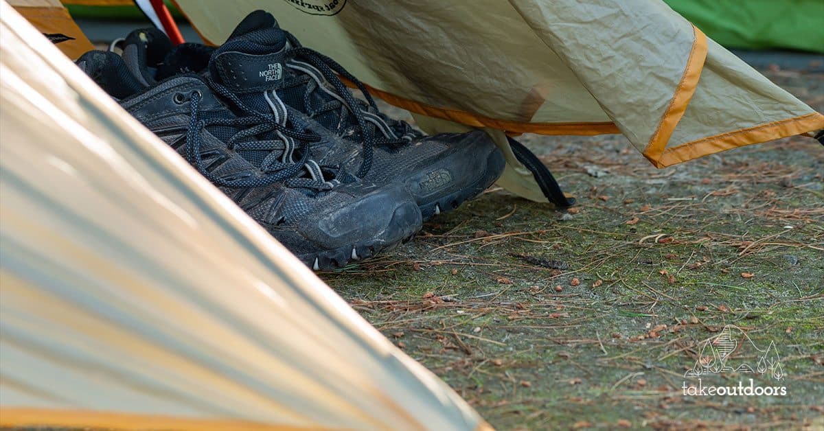 Hiking Boots inside a Vestibule