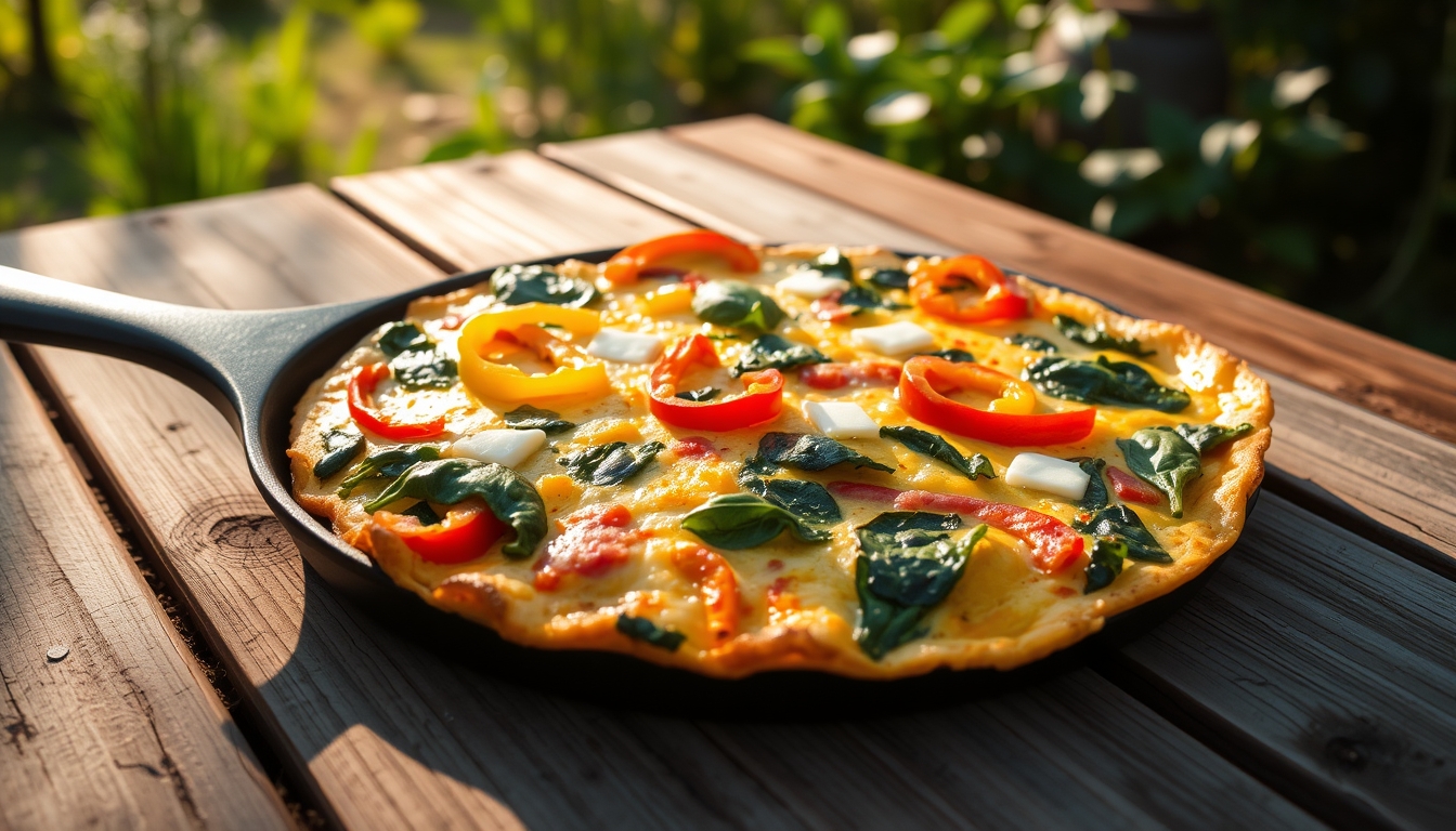 Veggie frittata with fresh vegetables and cheese.